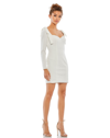 Mac Duggal Fitted Sweetheart Mini Dress With Bow Shoulders And Long Sleeves In White