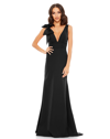 Mac Duggal Bow Shoulder V-neck Gown In Black