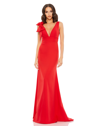 Mac Duggal Sleeveless V Neck Bow Detail Mermaid Gown In Red