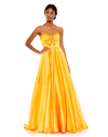 Mac Duggal Bow Sweetheart Strapless A Line Gown In Marigold