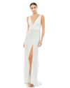 Mac Duggal V-neck Sleeveless Jersey Column Gown With Thigh Slit In White