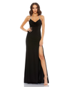 Mac Duggal Cowl Neck Halter Strap Low Back Gown In Black