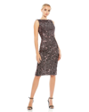 Mac Duggal Draped Back Boatneck Sequined Cocktail Dress In Black Rose