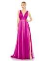 Ieena For Mac Duggal Draped Sleeveless V Neck Flowy Gown In Fuchsia