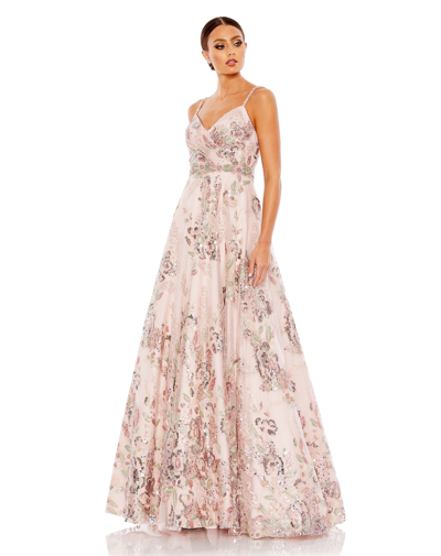 Mac Duggal Embellished A Line Gown With Cutouts In Rose Multi