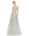 Mac Duggal Embellished Feathered Sleeveless A Line Gown In Seamist
