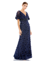 Mac Duggal Embellished Floral Short Sleeve Gown In Midnight
