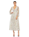 Mac Duggal Cocktail Floral Midi-dress In White Multi
