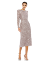 Mac Duggal Embellished High Neck Puff Sleeve Midi Dress In Mauve