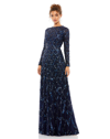 Mac Duggal Embellished Illusion High Neck Long Sleeve A Line Gown In Midnight