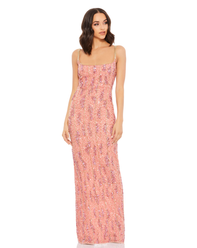 Mac Duggal Embellished Open Back Sleeveless Column Gown In Pink