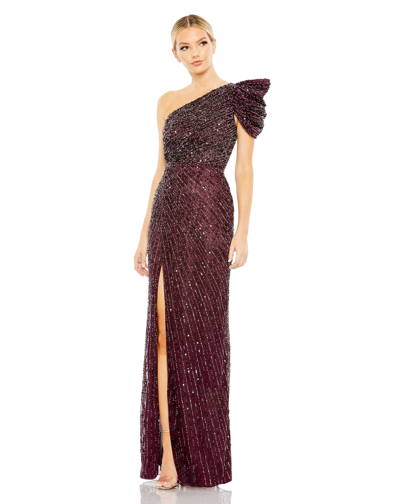 Mac Duggal Embellished Puff One Shoulder Gown In Blackberry