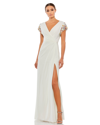 MAC DUGGAL EMBELLISHED SLEEVE JERSEY WRAP GOWN - FINAL SALE