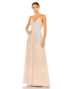 Mac Duggal Embellished Tulle Spaghetti Strap Gown In Peach