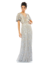 MAC DUGGAL EMBELLISHED V NECK BUTTERFLY SLEEVE COLUMN GOWN