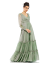 Mac Duggal Womens Pleated Chiffon Evening Dress In Sage