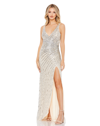 Mac Duggal Faux Wrap Sequined Evening Gown In Nude/silver