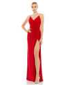 Mac Duggal Asymmetrical Pearl Strap V-neck Gown In Red