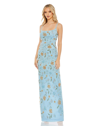 Mac Duggal Floral Beaded Square Neck Column Gown In Powder Blue