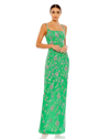 Mac Duggal Floral Beaded Square Neck Column Gown In Spring Green