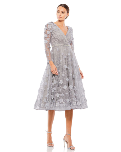 Mac Duggal Floral Embellished Lace A-line Cocktail Dress In Gray