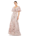 Mac Duggal Sequin Floral Butterfly Sleeve A-line Gown In Rose Pink