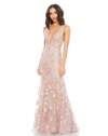 Mac Duggal Floral Embellished Sleeveless Plunge Neck Gown In Rose Pink