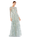 MAC DUGGAL FLORAL EMBROIDERED ILLUSION LONG SLEEVE GOWN