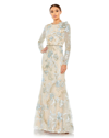 Mac Duggal Floral Embroidered Lace Trumpet Gown In Ice Blue