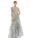 Mac Duggal Womens Embellished Metallic Evening Dress In Seamist