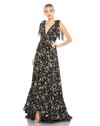 MAC DUGGAL FLORAL PRINT SOFT TIE SLEEVELESS TIERED GOWN