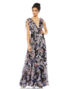 Mac Duggal Floral Tie Shoulder V-neck Maxi Dress In Black Multi