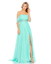 Mac Duggal Halter Off The Shoulder Beaded Waist A Line Gown In Mint