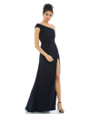 Mac Duggal Ruched One-shoulder Trumpet Gown In Navy