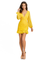 Mac Duggal Long Sleeve Chiffon Mini Dress In Yellow