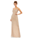 Mac Duggal Beaded Spaghetti Strap Column Gown In Nude