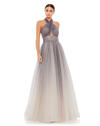 Mac Duggal Sequin Halter Neck A-line Tulle Gown In Charcoal Ombre