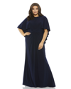 Mac Duggal Navy Jersey Cape Sleeve A Line Gown (plus) In Navy