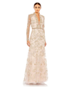 Mac Duggal Beaded Queen Anne Lace Long Sleeve Trumpet Gown In Blush