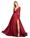 Ieena For Mac Duggal Long Sleeve Ruched Waist A-line Gown In Wine