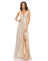 Mac Duggal Metallic Sequin Gown In Nude/silver