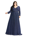Mac Duggal Shimmering V-neck Evening Gown In Sapphire