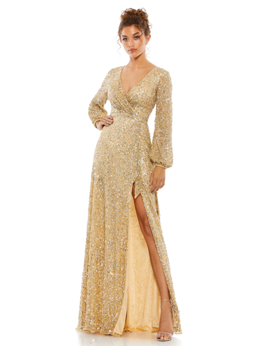 Mac Duggal Multi-colored Sequin Silver Gown In Champagne