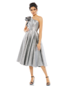 Mac Duggal Asymmetric Metallic Tea-length Dress In Silver