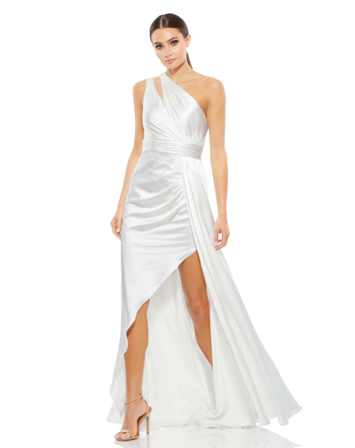 Mac Duggal One Shoulder Cutout Charmeuse Gown In White