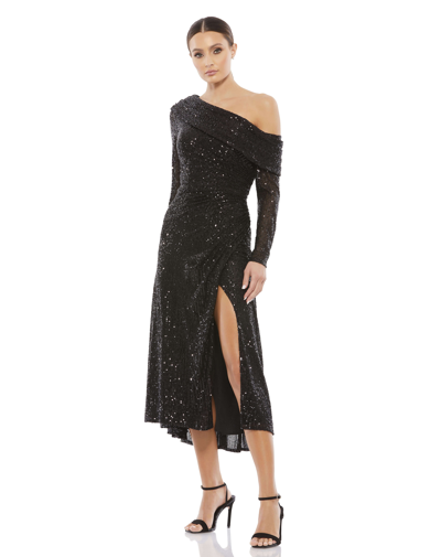 Ieena For Mac Duggal Sequin Midi Dress In Black