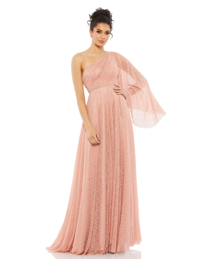 Mac Duggal Sequin Cape Sleeve One-shoulder Gown In Pink