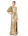 Mac Duggal Womens Sequined One Shoulder Evening Dress In Gold