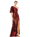 Mac Duggal Sequin One-shoulder Column Gown In Burgundy