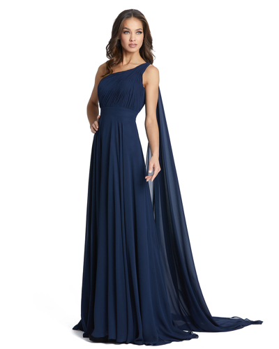 Ieena For Mac Duggal Op Leave In Draft - Draped One Shoulder Evening Gown In Navy